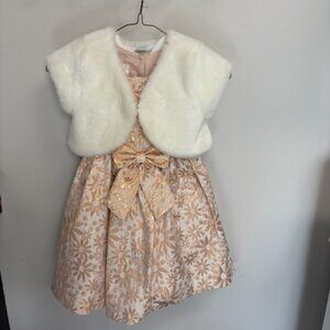 Laura Ashley London Gold Brocade Holiday Dress with Edgehill Shrug size 5